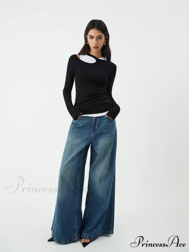 Asymmetrical Neck Graceful Long Sleeve Blouse