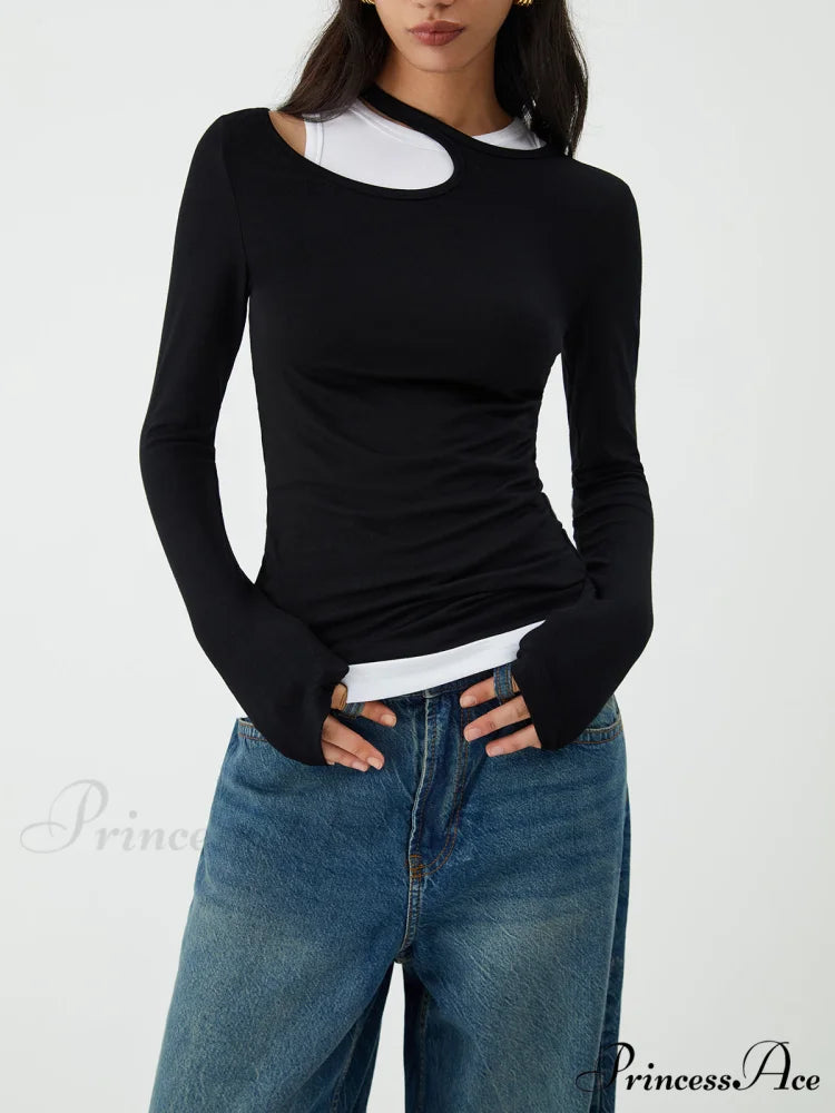 Asymmetrical Neck Graceful Long Sleeve Blouse
