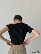Asymmetrical Neck One Trendy Shoulder Off Knit Top