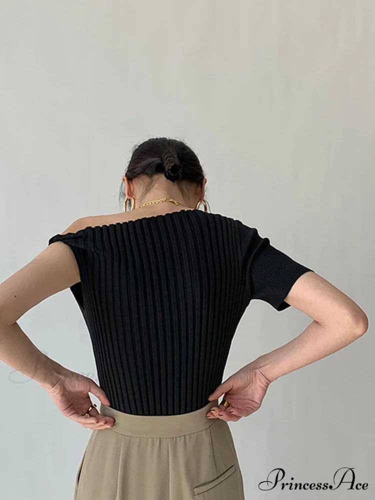Asymmetrical Neck One Trendy Shoulder Off Knit Top