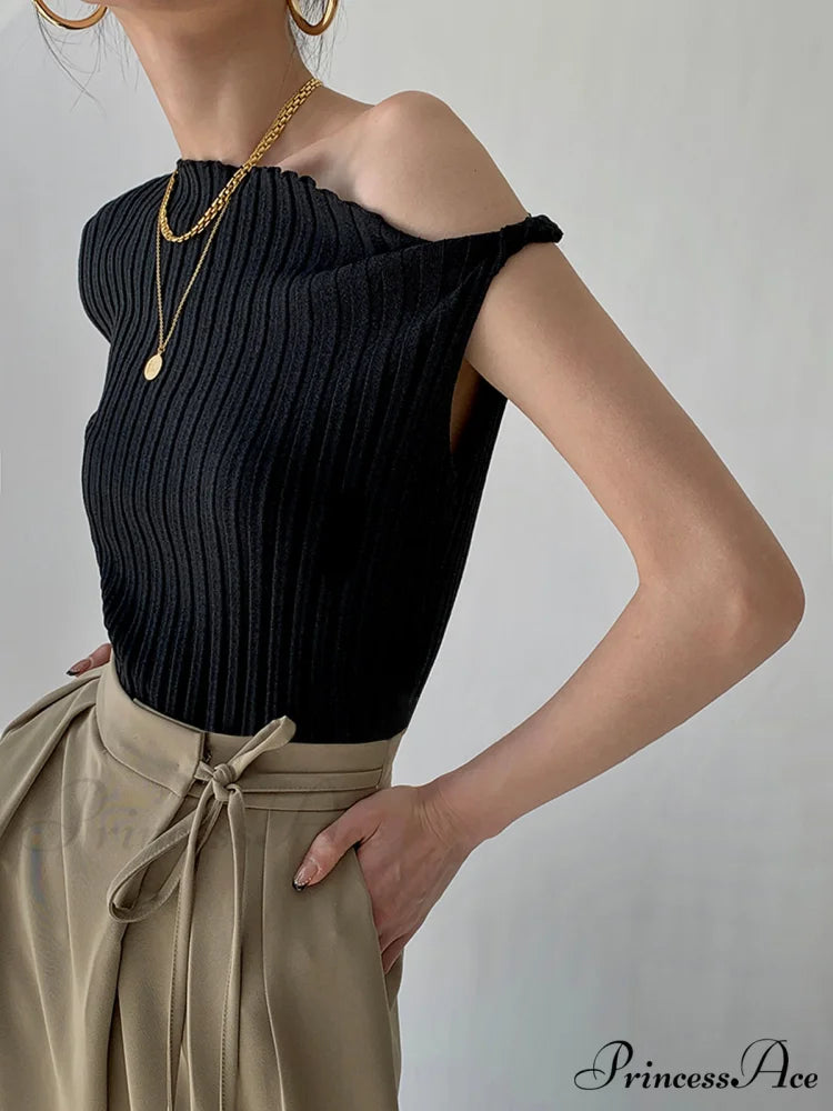 Asymmetrical Neck One Trendy Shoulder Off Knit Top