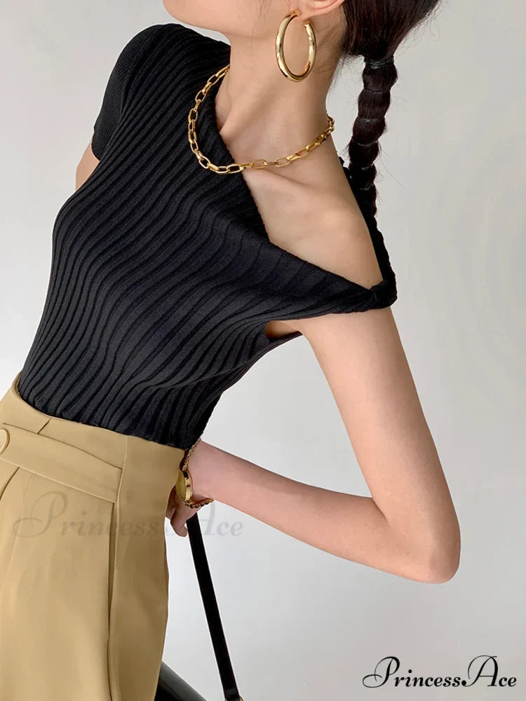 Asymmetrical Neck One Trendy Shoulder Off Knit Top
