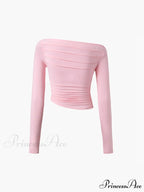 Asymmetrical Off Shoulder Trendy Long Sleeve Shirt