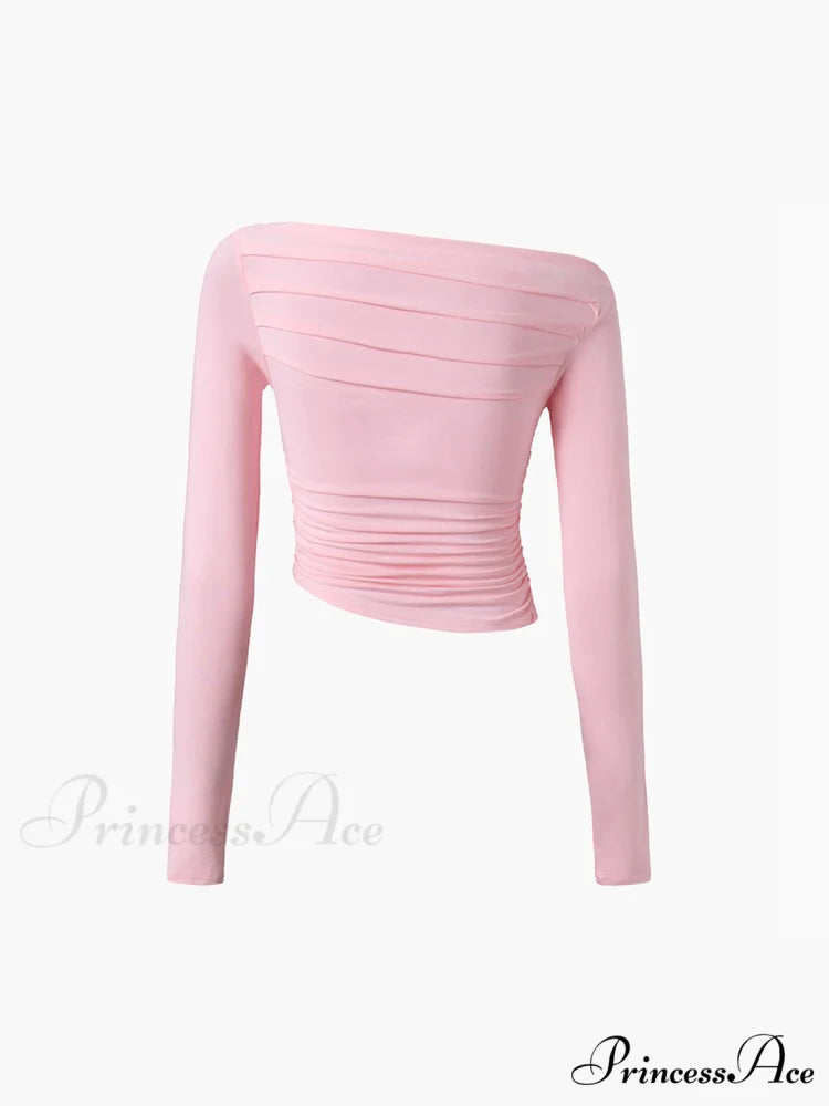 Asymmetrical Off Shoulder Trendy Long Sleeve Shirt