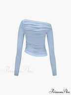 Asymmetrical Off Shoulder Trendy Long Sleeve Shirt