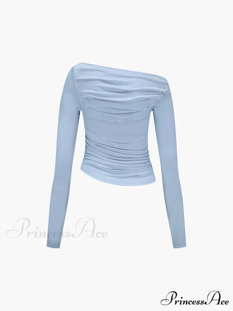 Asymmetrical Off Shoulder Trendy Long Sleeve Shirt
