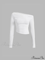 Asymmetrical Off Shoulder Trendy Long Sleeve Shirt