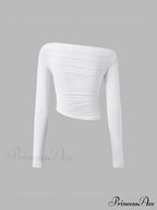 Asymmetrical Off Shoulder Trendy Long Sleeve Shirt