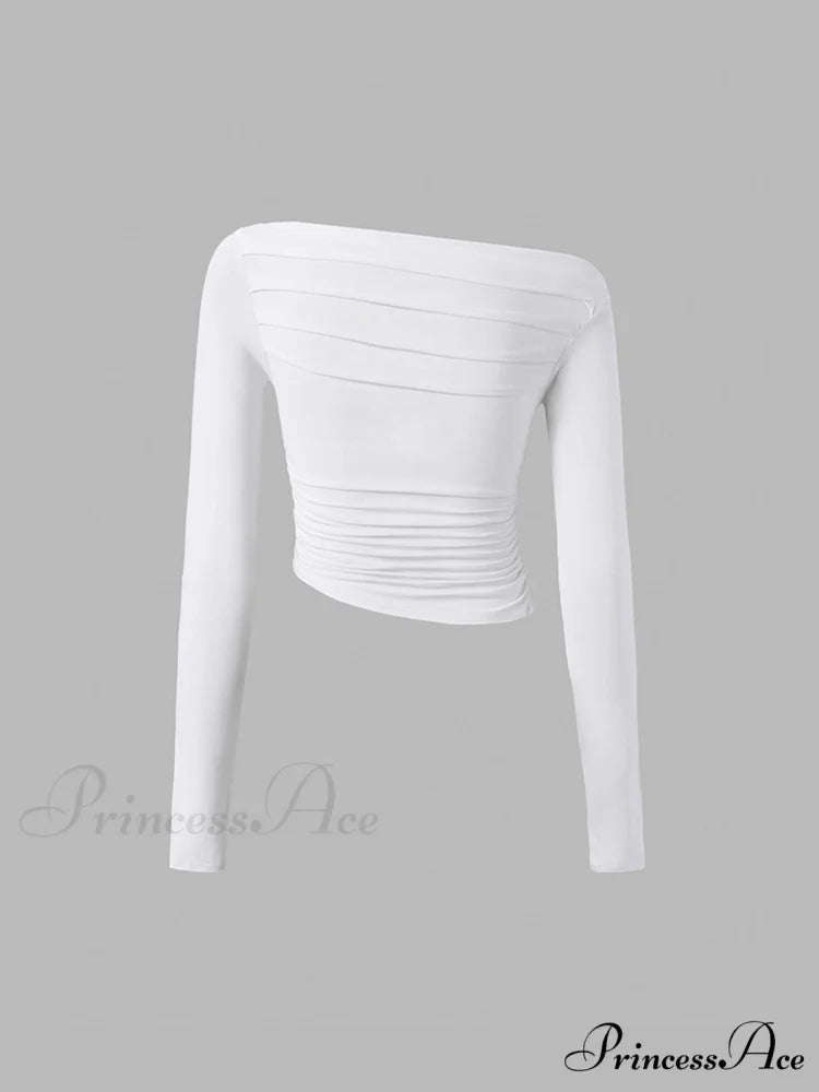 Asymmetrical Off Shoulder Trendy Long Sleeve Shirt