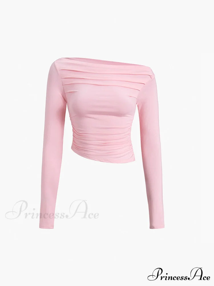 Asymmetrical Off Shoulder Trendy Long Sleeve Shirt