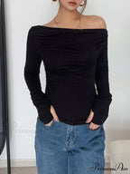 Asymmetrical Off Shoulder Trendy Long Sleeve Shirt