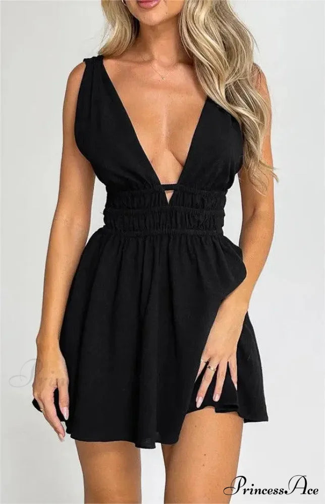 Attractive Backless Plunging Neckline Flower Pattern Mini Floral Dress