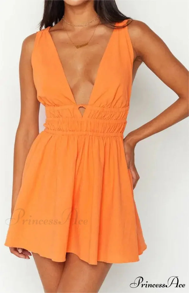 Attractive Backless Plunging Neckline Flower Pattern Mini Floral Dress