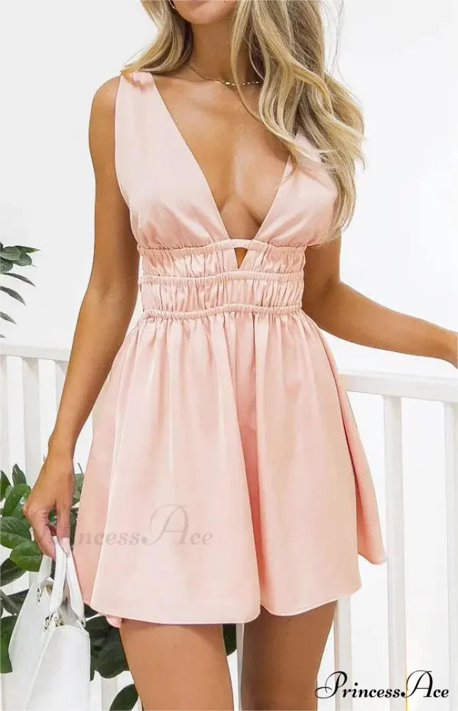 Attractive Backless Plunging Neckline Flower Pattern Mini Floral Dress