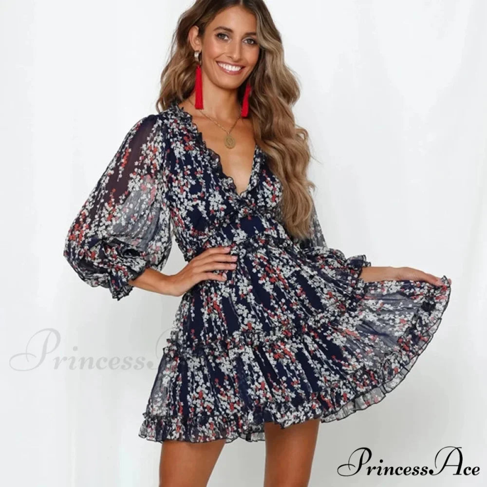 Attractive Backless Plunging-neckline Mini Boho Dress
