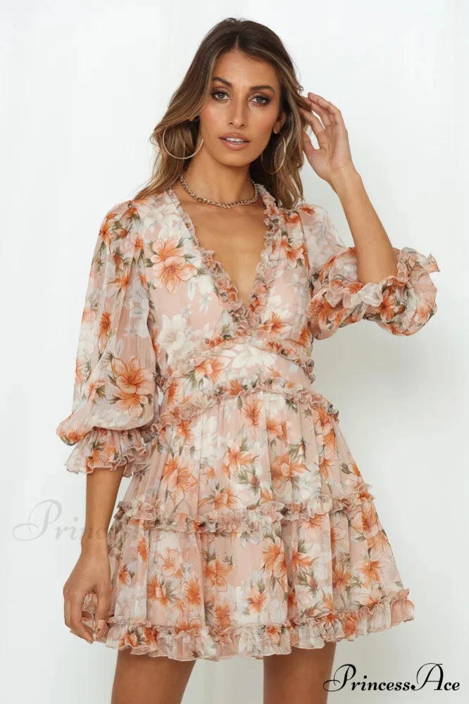 Attractive Backless Plunging-neckline Mini Boho Dress