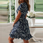 Attractive Flower Pattern V-neck Chiffon Mini Flower Dress