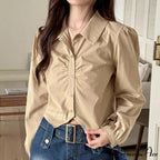 Attractive Plunging Neckline Short Sleeve French Style Blouse