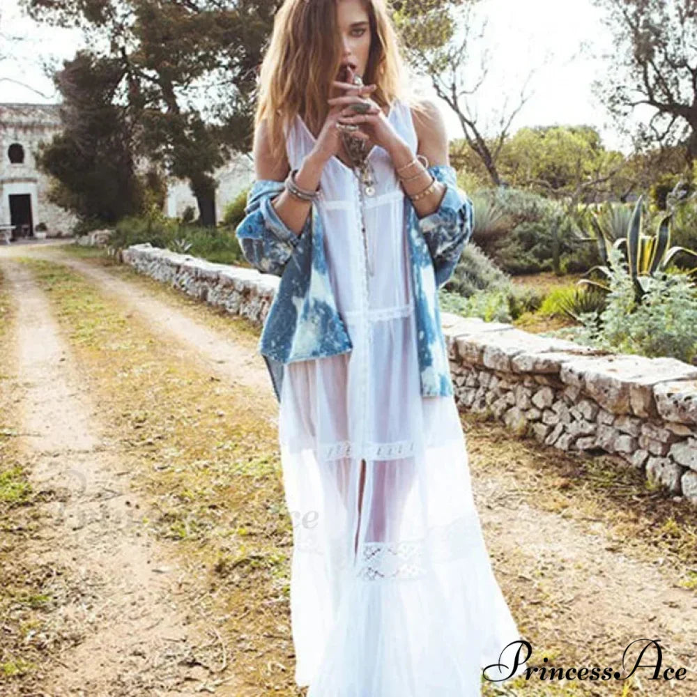 Attractive Sleeveless Plunging Neckline Tank Maxi Dress Cotton Long Summer Dress