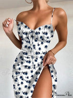 Attractive Spaghetti Strap Slit Floral Beach Party Dress