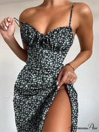 Attractive Spaghetti Strap Slit Floral Beach Party Dress