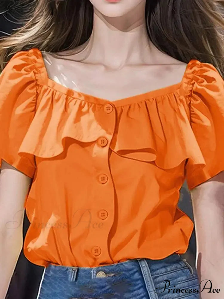 Attractive Square Neckline Short Sleeve Informal Blouse