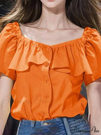 Attractive Square Neckline Short Sleeve Informal Blouse
