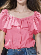 Attractive Square Neckline Short Sleeve Informal Blouse