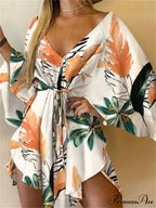 Attractive V-neck Bat Sleeve Bohemian Floral Beach Sundress
