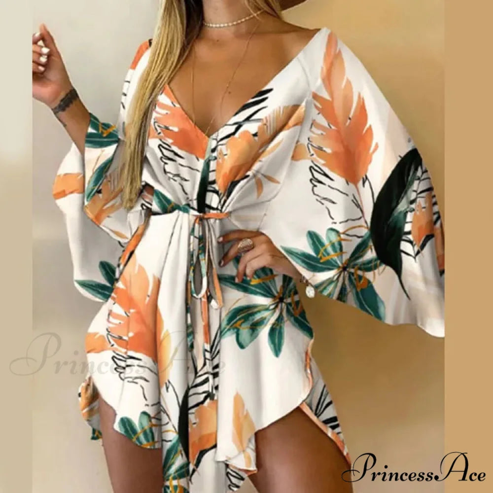 Attractive V-neck Bat Sleeve Bohemian Floral Beach Sundress