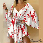 Attractive V-neck Bat Sleeve Bohemian Floral Beach Sundress