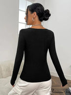 Attractive V-Neck Knitted Base Blouse Figure Trim Fit Top Women