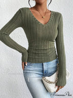 Attractive V-Neck Premium Spice Sweater Knitted Top Women
