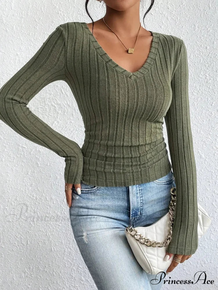 Attractive V-Neck Premium Spice Sweater Knitted Top Women