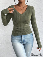 Attractive V-Neck Premium Spice Sweater Knitted Top Women