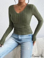 Attractive V-Neck Premium Spice Sweater Knitted Top Women