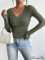 Attractive V-Neck Premium Spice Sweater Knitted Top Women