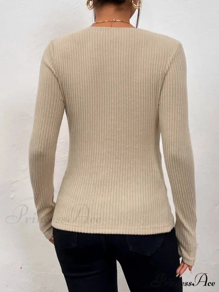 Attractive V-Neck Ruffled Tied Long Sleeve Knitted Top Women
