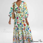 Attractive Waist Tightening Floral Dress