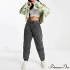 Autumn Black Washed Casual Tapered Slant Pockets Straight Legs Mom Denim