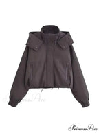 Autumn Chic Stand Collar Hooded Long Sleeves Zipper Pocket Crop Warm Stylish Coat
