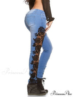 Autumn Denim Hollow-Out Flowered Elegant 3XL Crochet Women Jeans Lace Sexy Pencil