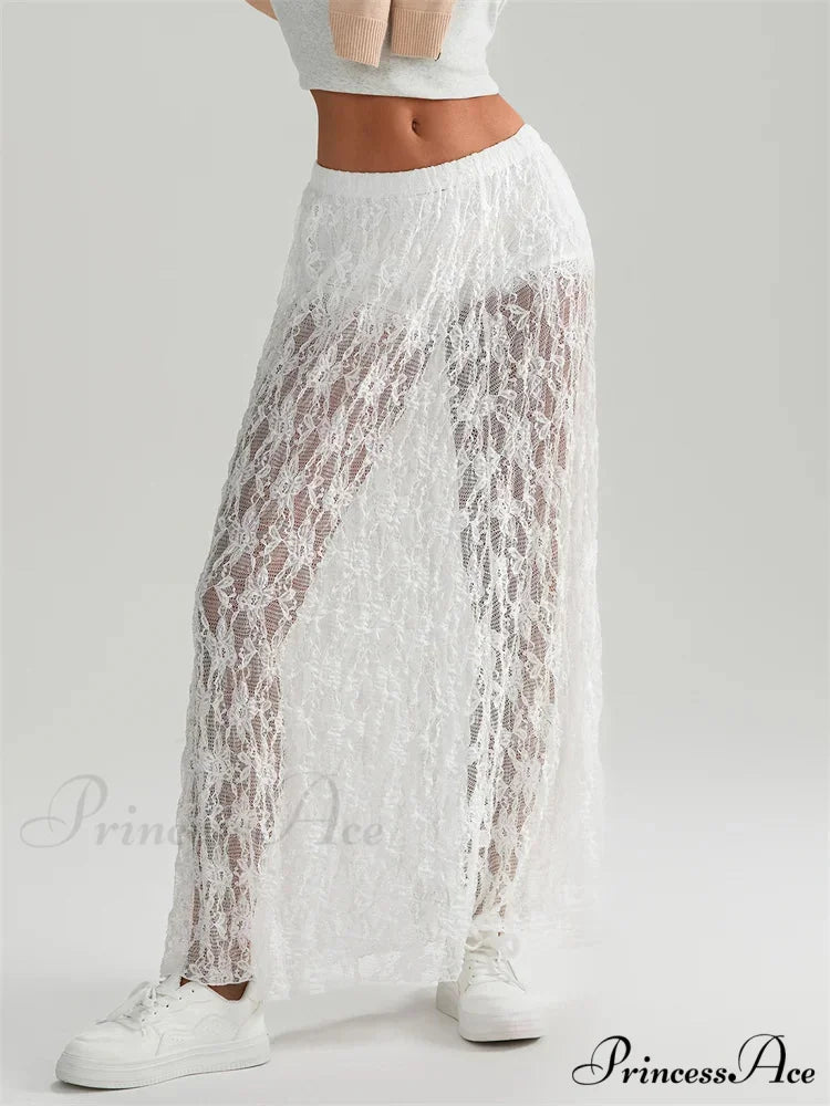 Autumn Extended Maxi Skirt Stretchy Waistband Lace Floral Informal Skirt