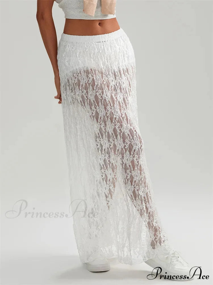 Autumn Extended Maxi Skirt Stretchy Waistband Lace Floral Informal Skirt