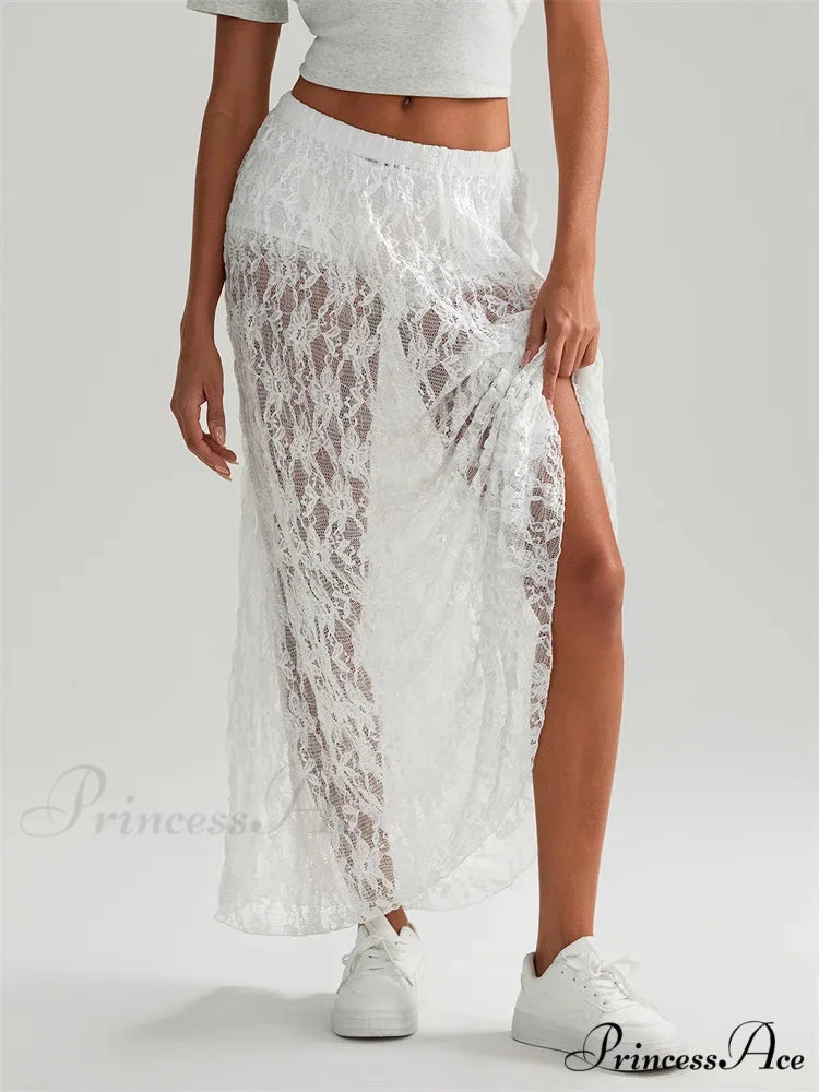 Autumn Extended Maxi Skirt Stretchy Waistband Lace Floral Informal Skirt