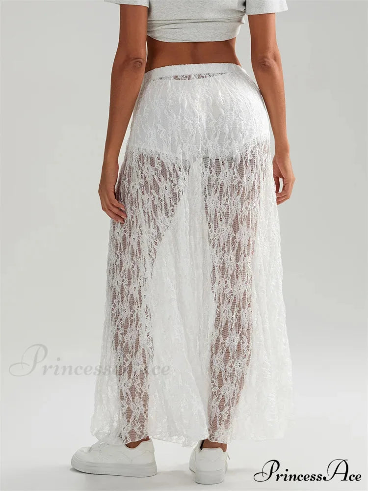 Autumn Extended Maxi Skirt Stretchy Waistband Lace Floral Informal Skirt