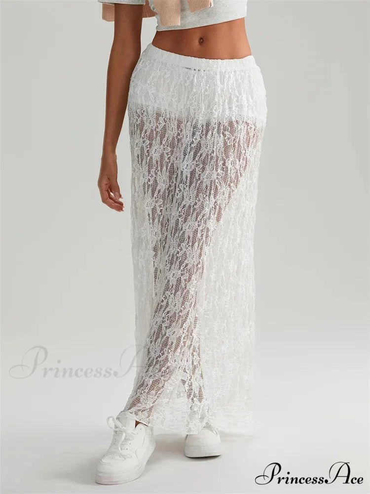 Autumn Extended Maxi Skirt Stretchy Waistband Lace Floral Informal Skirt