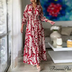 Autumn Floral Print Long Sleeve Boho Dress