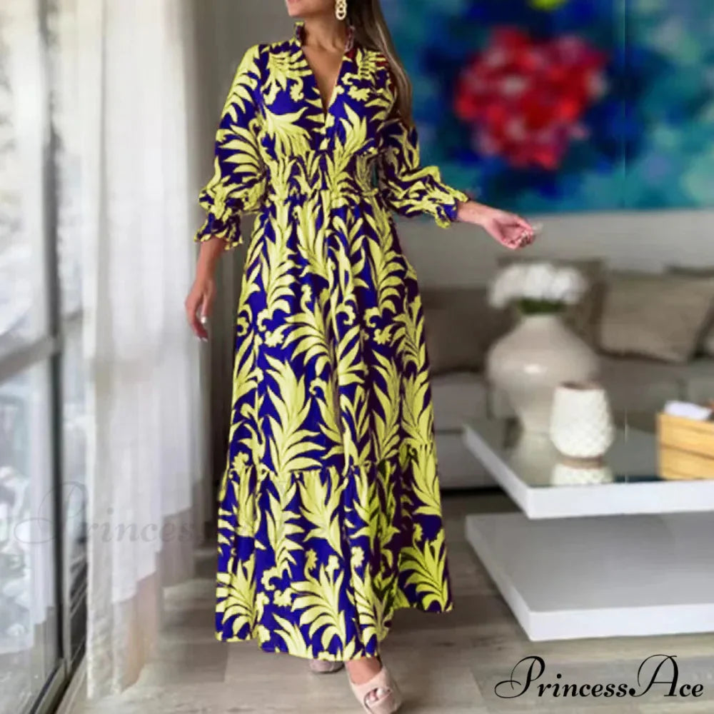 Autumn Floral Print Long Sleeve Boho Dress