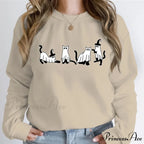 Autumn Ghost Cat Graphic Comfortable Hoodie